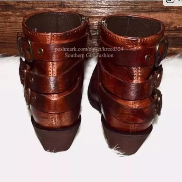 Old Gringo Distressed Brown Ankle Boots with Buckle Detail - Picture 6 of 8